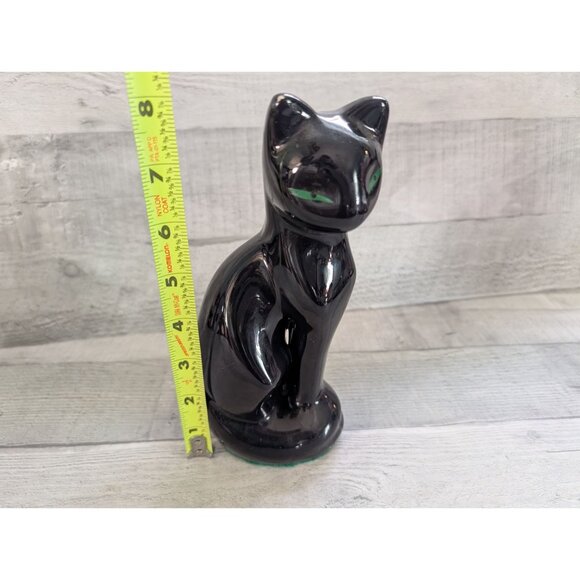 Vintage Black Ceramic Cat Figurine With Green Eyes - Picture 7 of 7